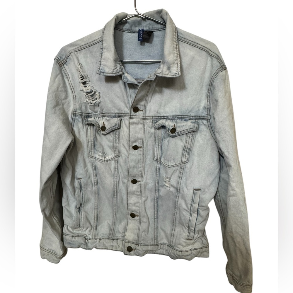 Retro Distressed H&M White Washed Men’s L Jean Jacket NICE